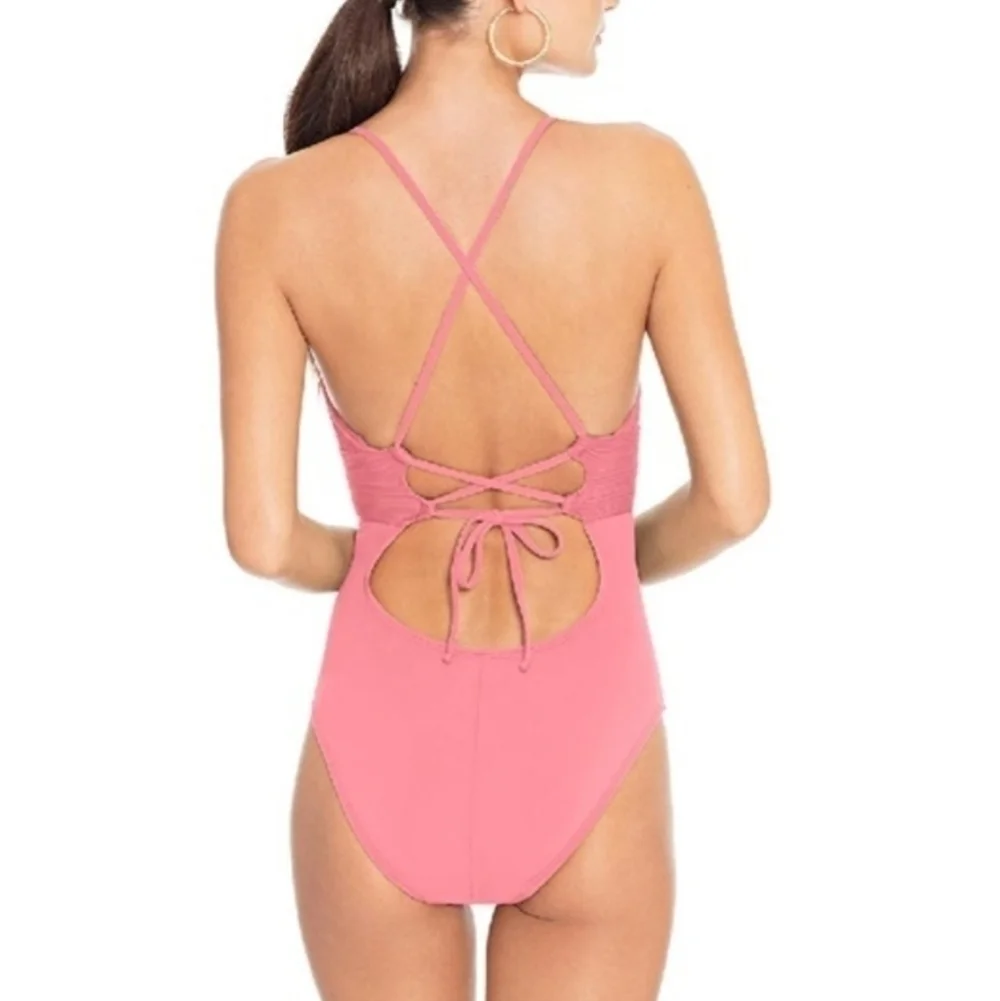 NWT Robin Piccone Lily Womens Pink Lemonade One Piece Swim Sz 6